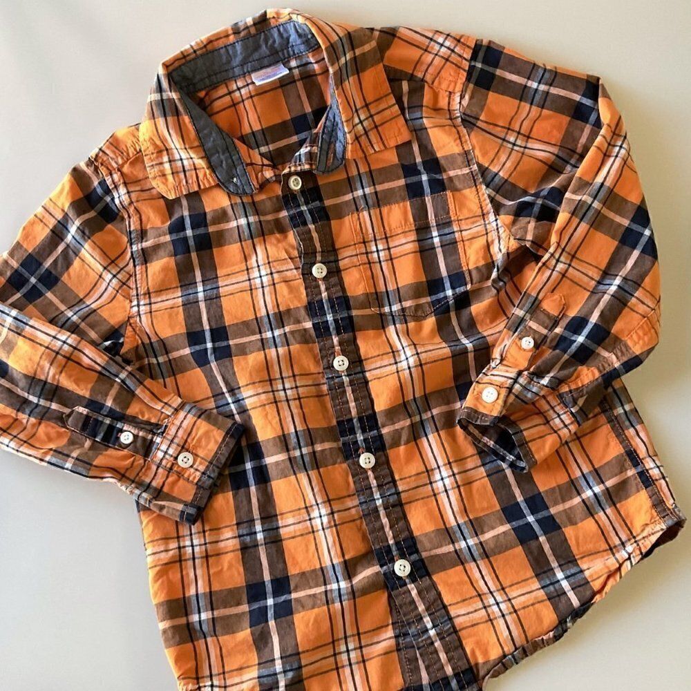 Orange Plaid Button Down Shirt Boys 5-6